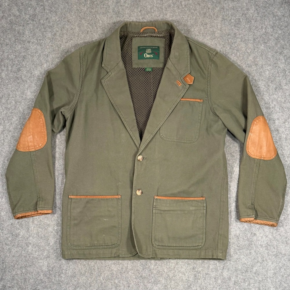 Orvis Army Green Zambezi Leather Trimmed Jacket Men's Size Medium/Large Tall